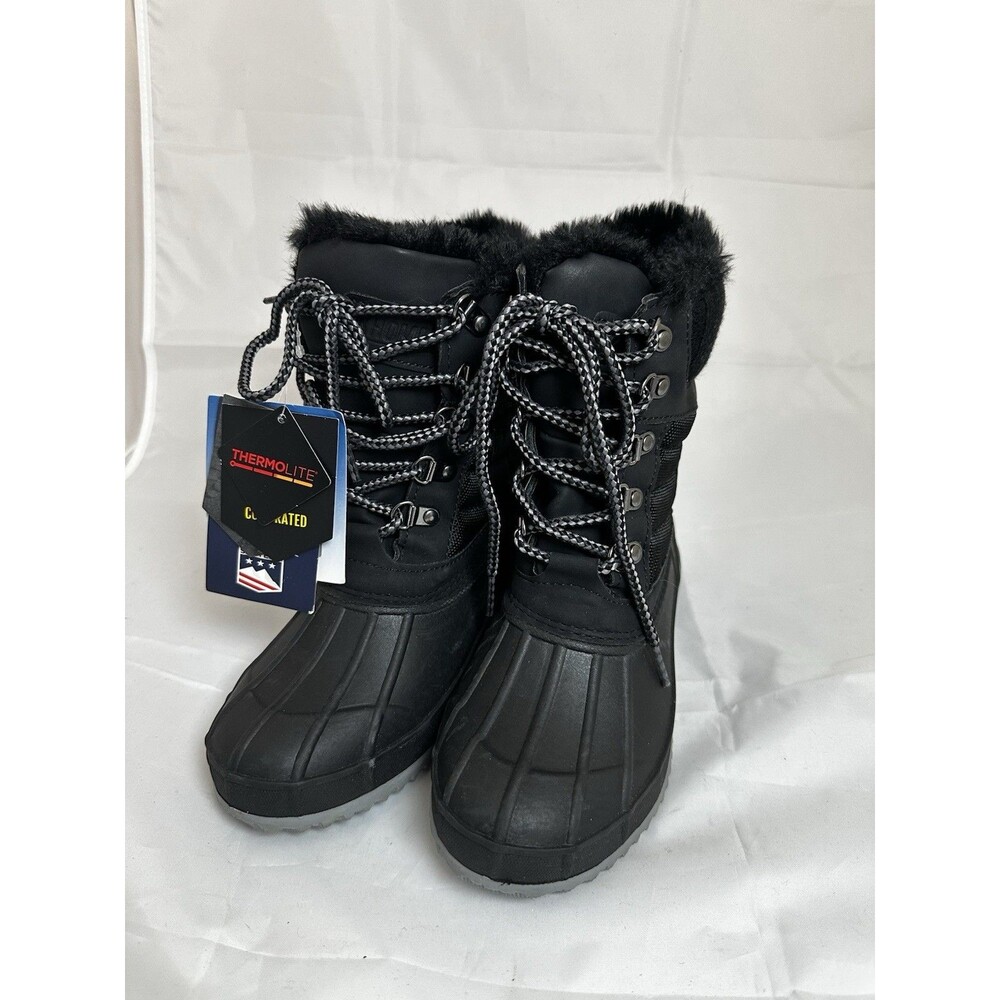 KHOMBU Winter Boots Womens Thermolite Arctic Black Fur Lined  Lace Up Size 6
